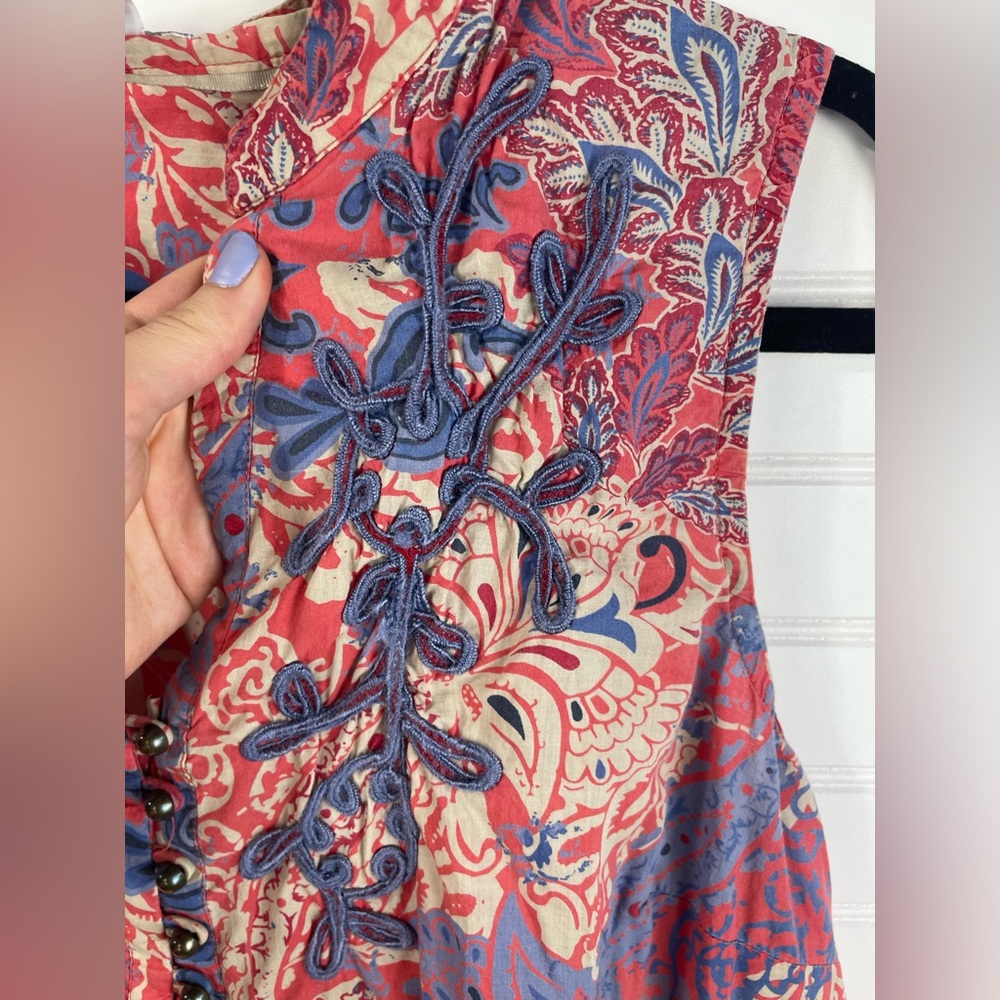 Charter Club Sleeveless Red and Blue Floral Soutache Braid Tunic 14 Women’s GUC - Picture 9 of 14
